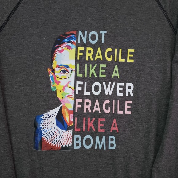 Ruth Bader Ginsburg Women's Fragile Like A Bomb Gray Long Sleeve XL - Picture 2 of 10